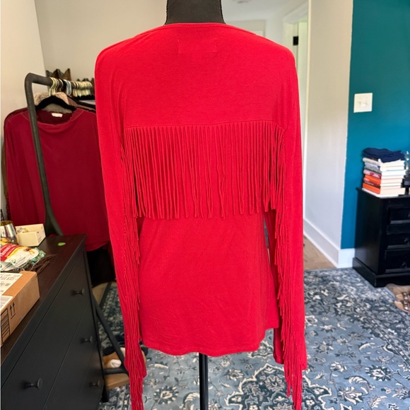 Idyllwind Vibrant Red V-Neck Fringed Blouse - Picture 3 of 4